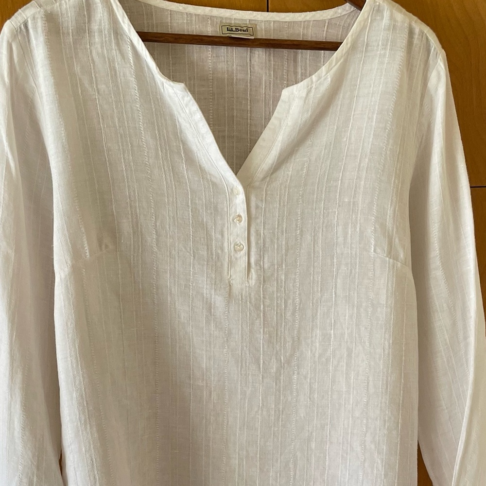 L.L. Bean 100% Linen Lagenlook Top. White Women's Size Large - Picture 8 of 15